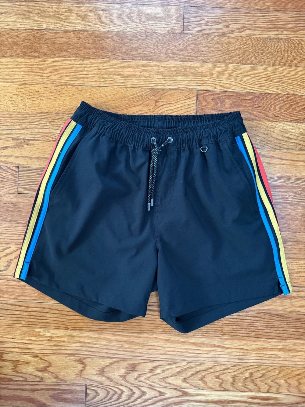 Baja lama Black Men's Swim Trunks with Multicolor Side Stripes
